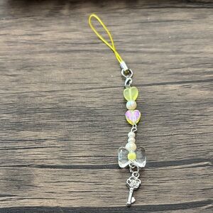 Yellow Beaded Phone Charm with Key Pendant